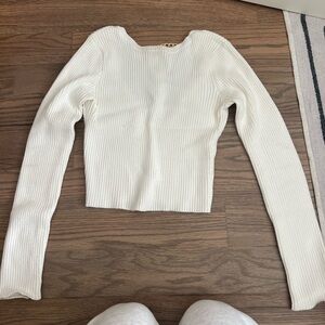 ASTR the Label White Ribbed Long Sleeve Top